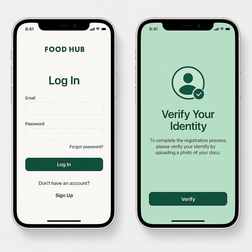 Food Hub - login screen and identity verification
