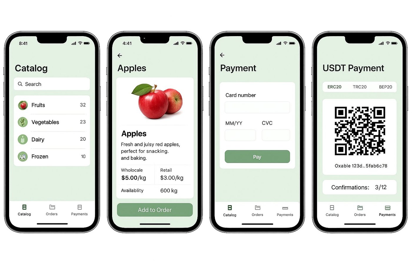 Food Hub - catalogue with wholesale pricing, card and USDT payment